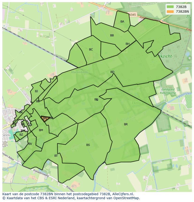 Afbeelding van het postcodegebied 7382 BN op de kaart.