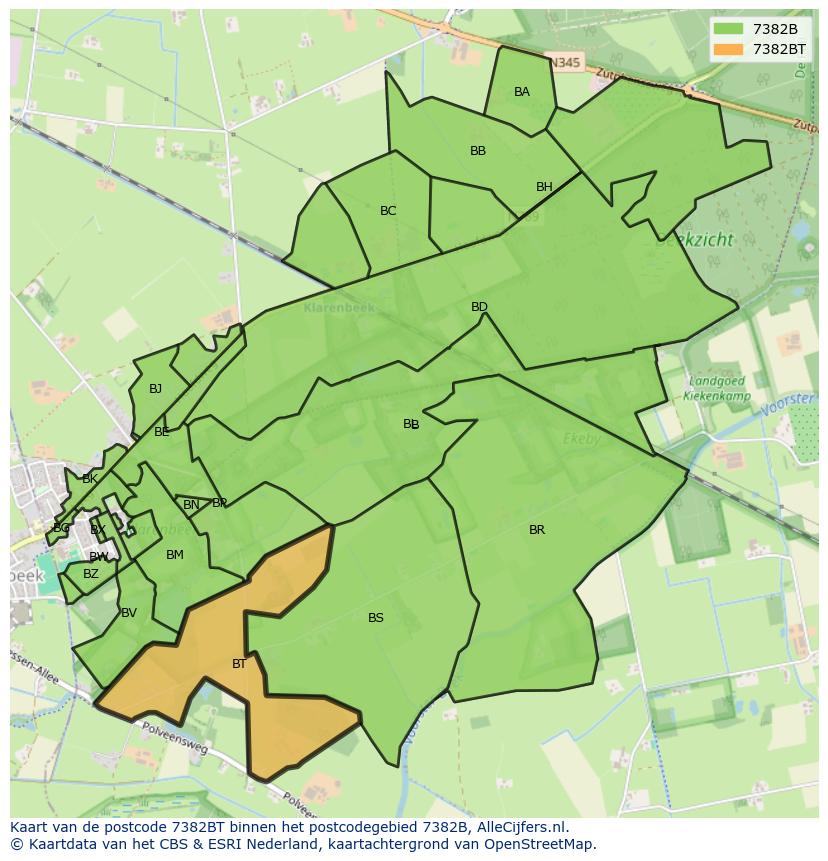 Afbeelding van het postcodegebied 7382 BT op de kaart.