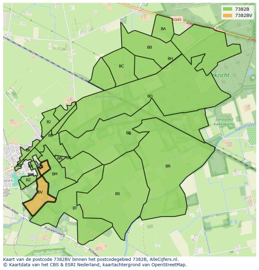 Afbeelding van het postcodegebied 7382 BV op de kaart.
