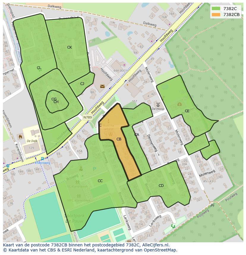 Afbeelding van het postcodegebied 7382 CB op de kaart.