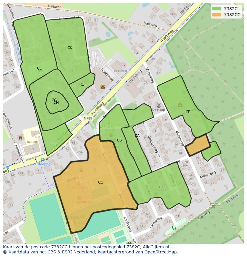 Afbeelding van het postcodegebied 7382 CC op de kaart.