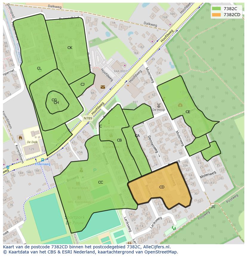 Afbeelding van het postcodegebied 7382 CD op de kaart.