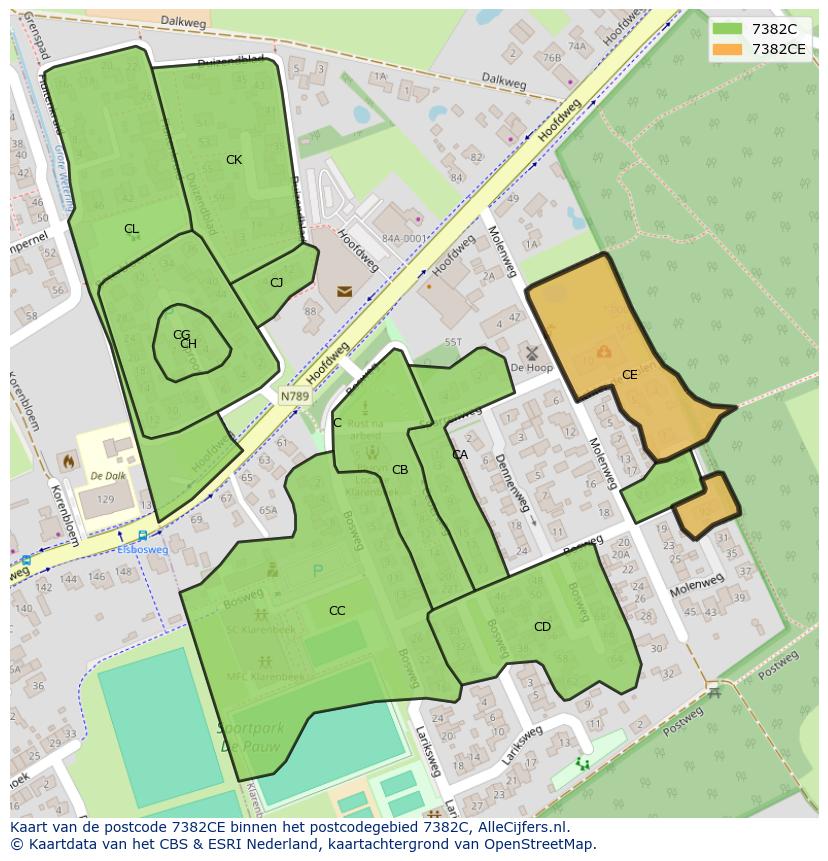 Afbeelding van het postcodegebied 7382 CE op de kaart.