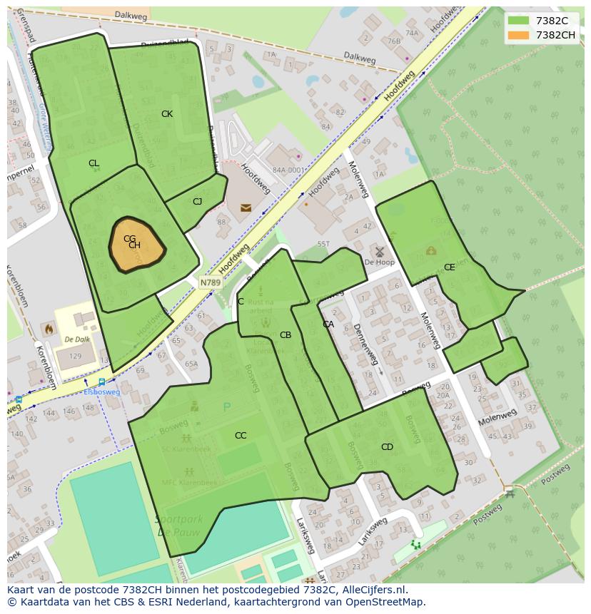 Afbeelding van het postcodegebied 7382 CH op de kaart.