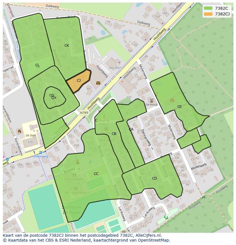 Afbeelding van het postcodegebied 7382 CJ op de kaart.