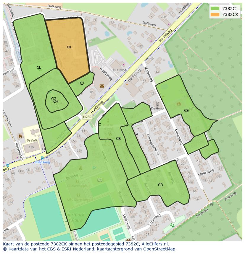 Afbeelding van het postcodegebied 7382 CK op de kaart.