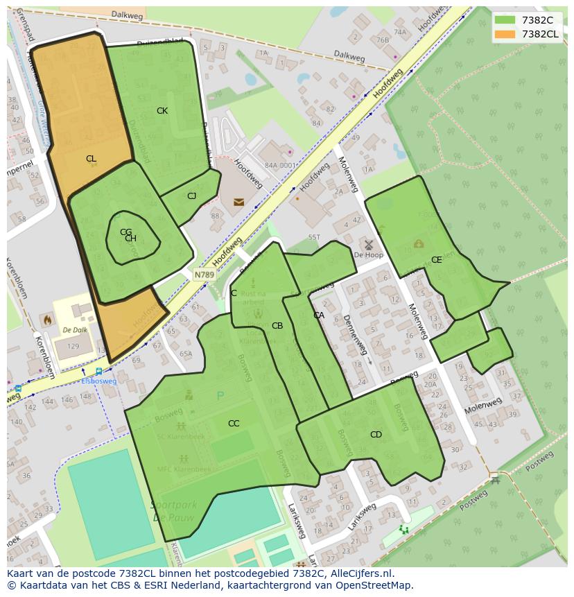 Afbeelding van het postcodegebied 7382 CL op de kaart.