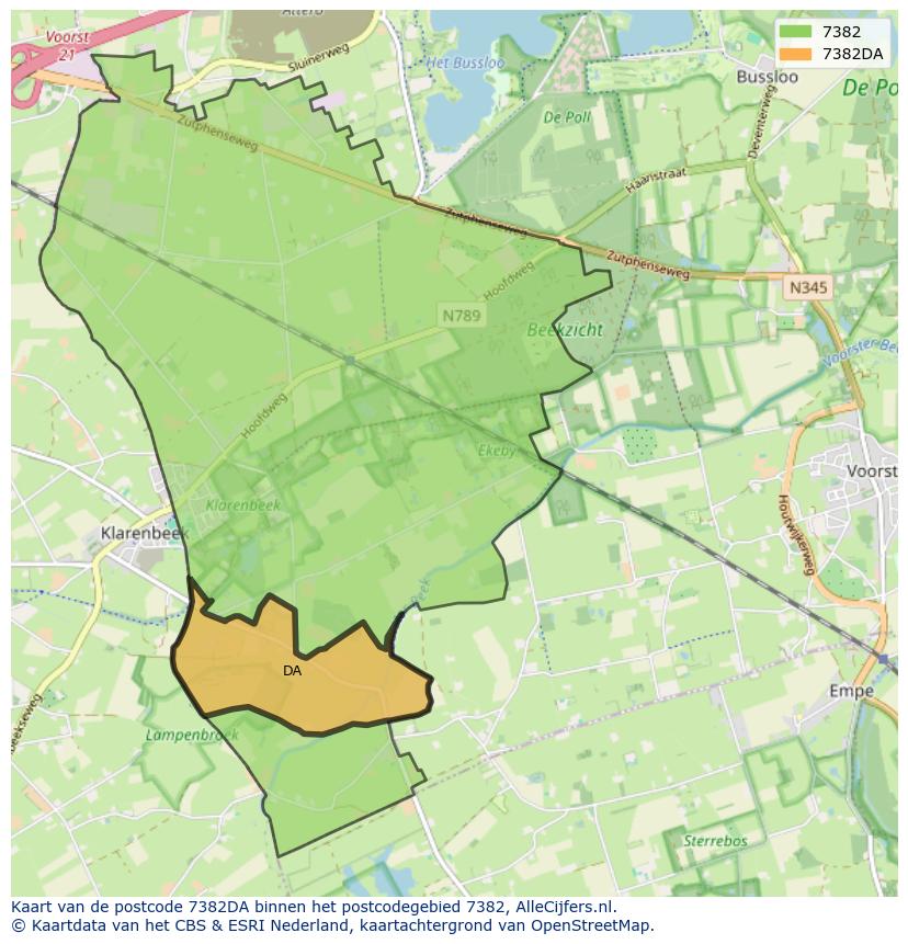 Afbeelding van het postcodegebied 7382 DA op de kaart.