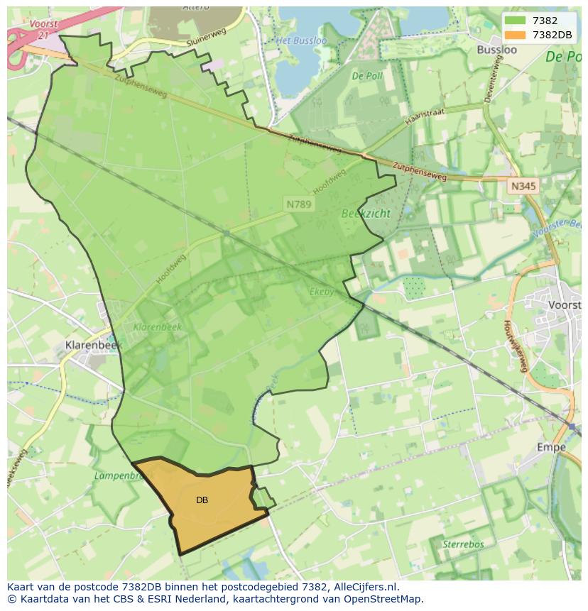 Afbeelding van het postcodegebied 7382 DB op de kaart.