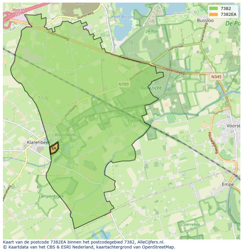 Afbeelding van het postcodegebied 7382 EA op de kaart.