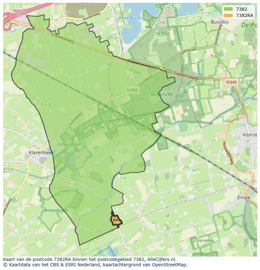 Afbeelding van het postcodegebied 7382 RA op de kaart.