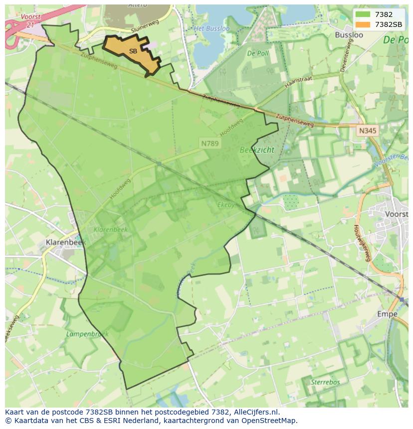 Afbeelding van het postcodegebied 7382 SB op de kaart.