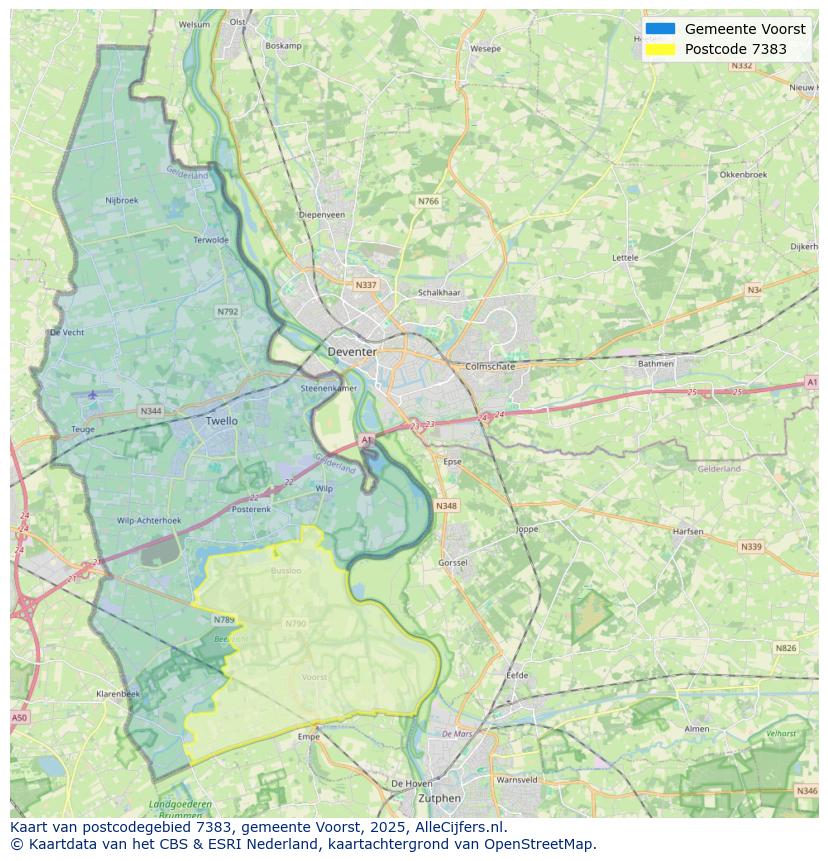 Afbeelding van het postcodegebied 7383 op de kaart.