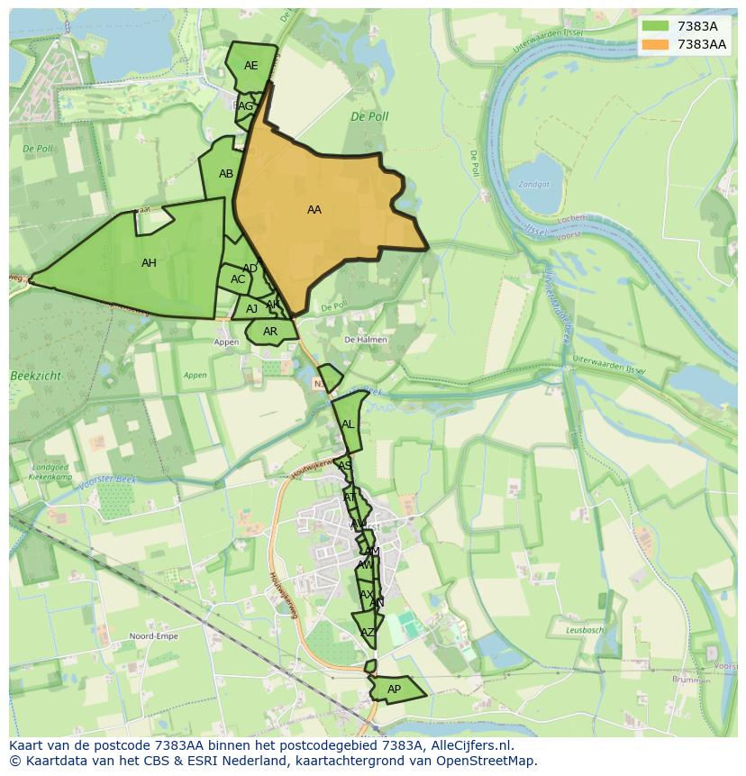 Afbeelding van het postcodegebied 7383 AA op de kaart.