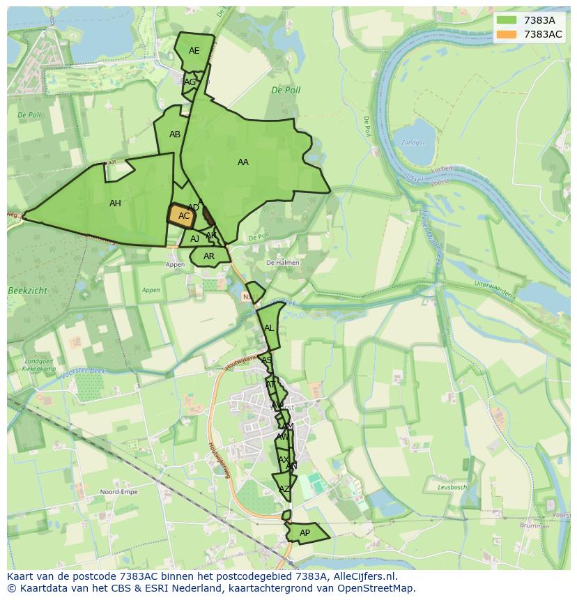 Afbeelding van het postcodegebied 7383 AC op de kaart.
