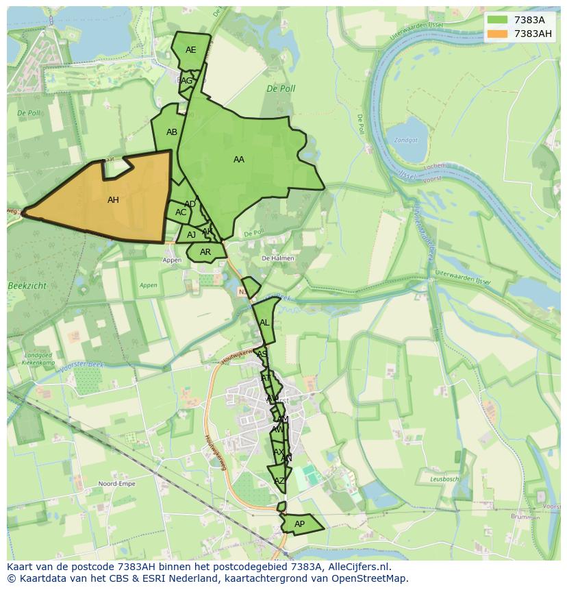 Afbeelding van het postcodegebied 7383 AH op de kaart.