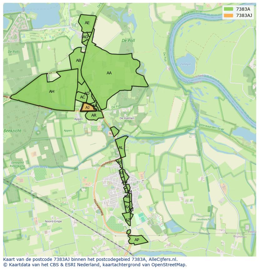 Afbeelding van het postcodegebied 7383 AJ op de kaart.
