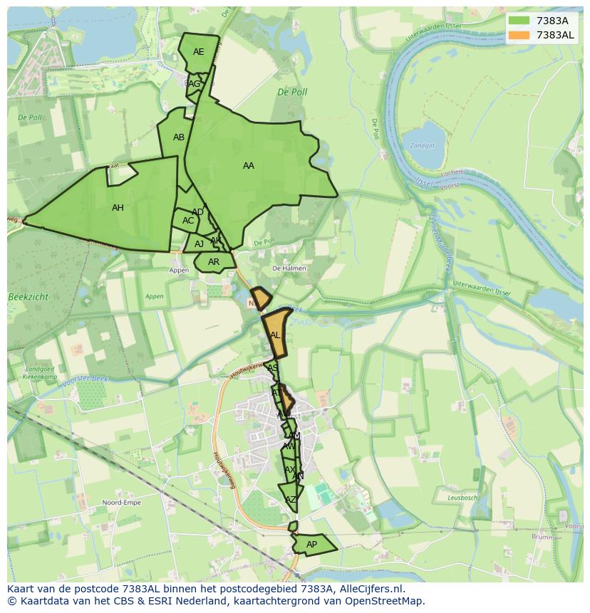 Afbeelding van het postcodegebied 7383 AL op de kaart.