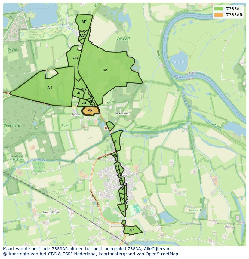 Afbeelding van het postcodegebied 7383 AR op de kaart.