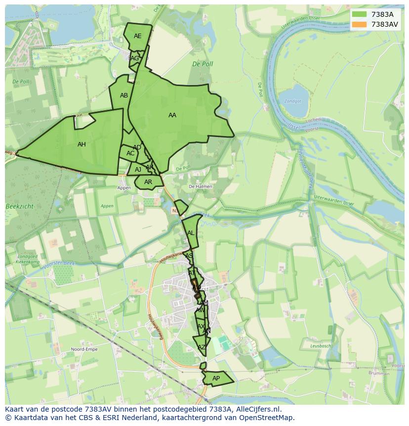 Afbeelding van het postcodegebied 7383 AV op de kaart.