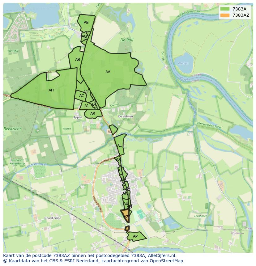 Afbeelding van het postcodegebied 7383 AZ op de kaart.