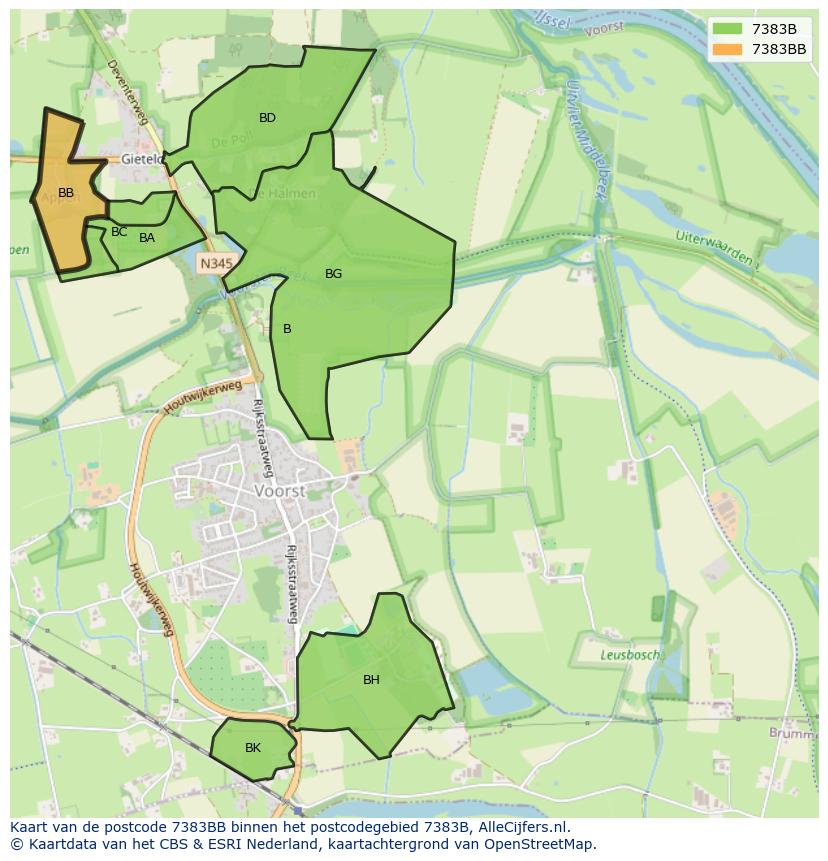 Afbeelding van het postcodegebied 7383 BB op de kaart.