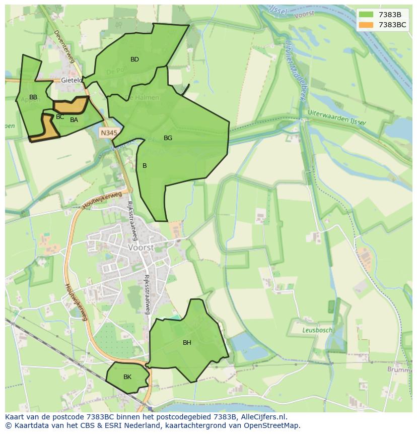 Afbeelding van het postcodegebied 7383 BC op de kaart.
