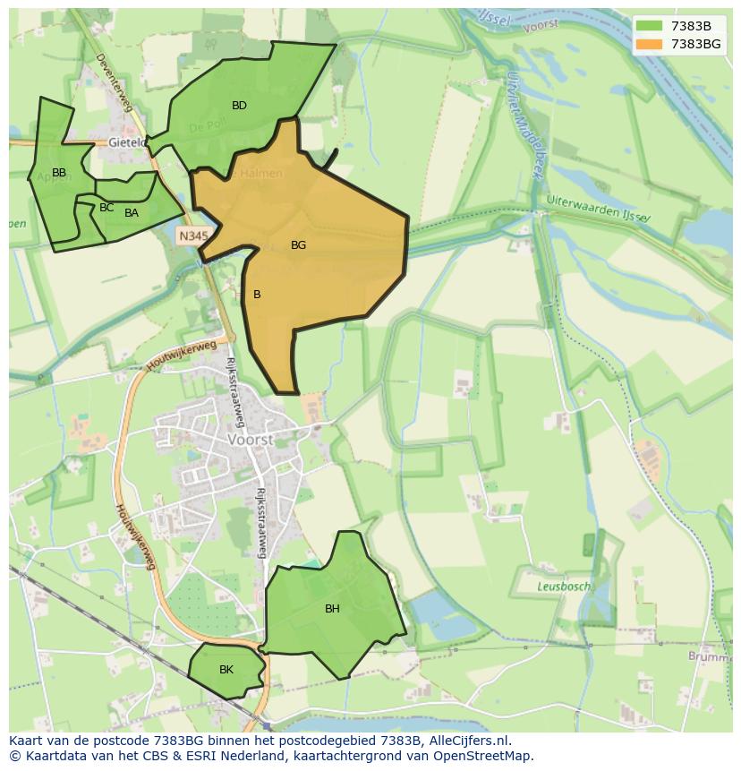 Afbeelding van het postcodegebied 7383 BG op de kaart.