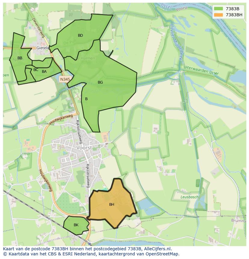 Afbeelding van het postcodegebied 7383 BH op de kaart.