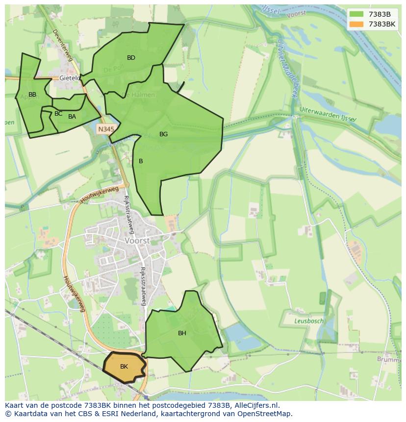 Afbeelding van het postcodegebied 7383 BK op de kaart.