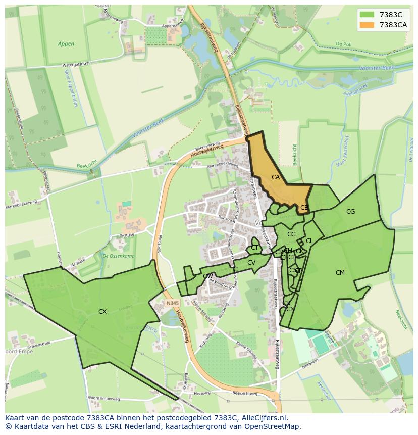 Afbeelding van het postcodegebied 7383 CA op de kaart.