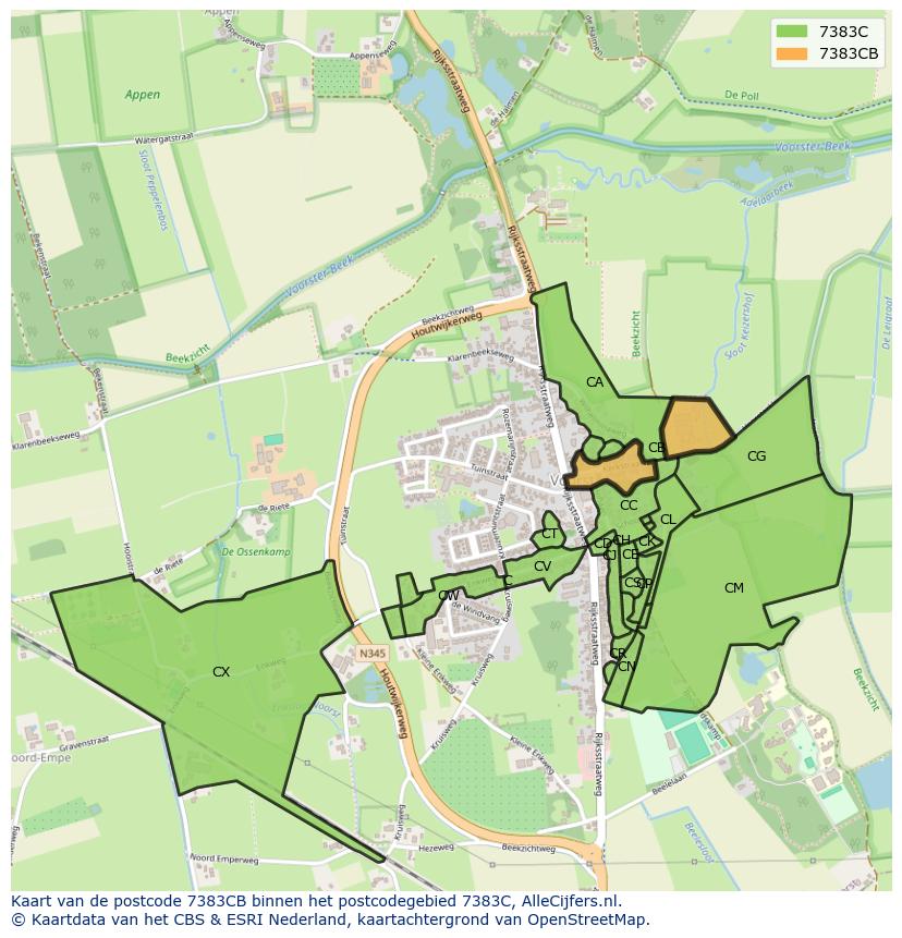 Afbeelding van het postcodegebied 7383 CB op de kaart.