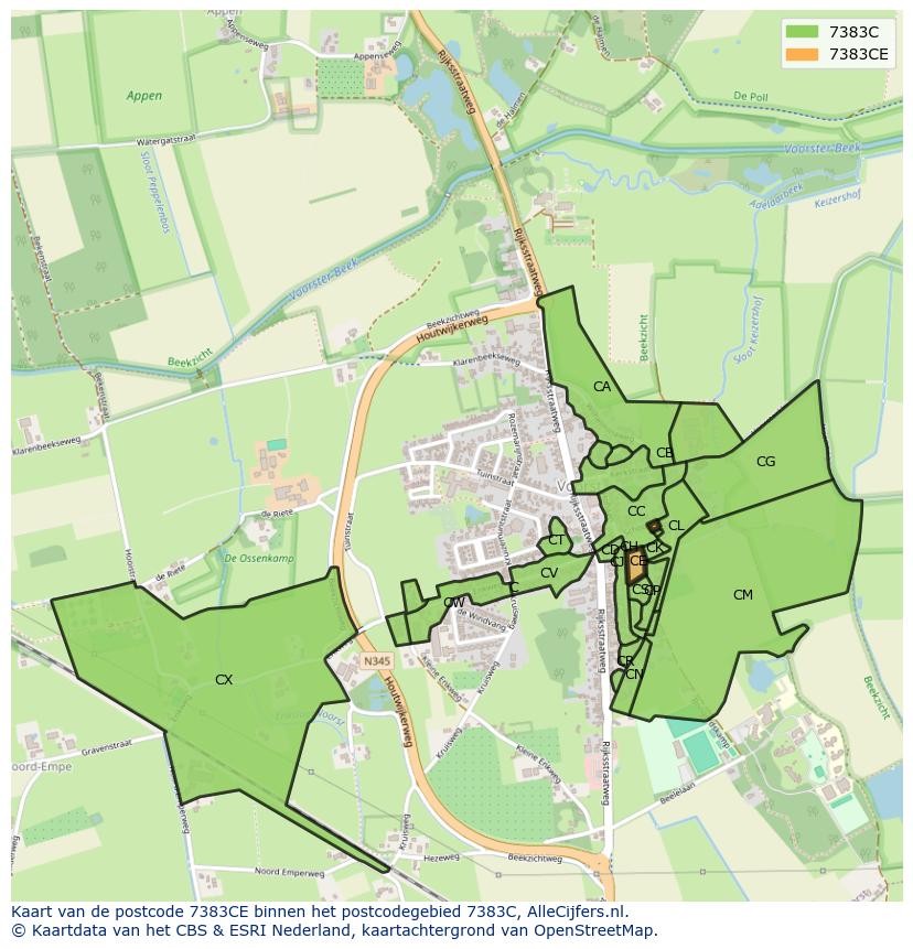Afbeelding van het postcodegebied 7383 CE op de kaart.