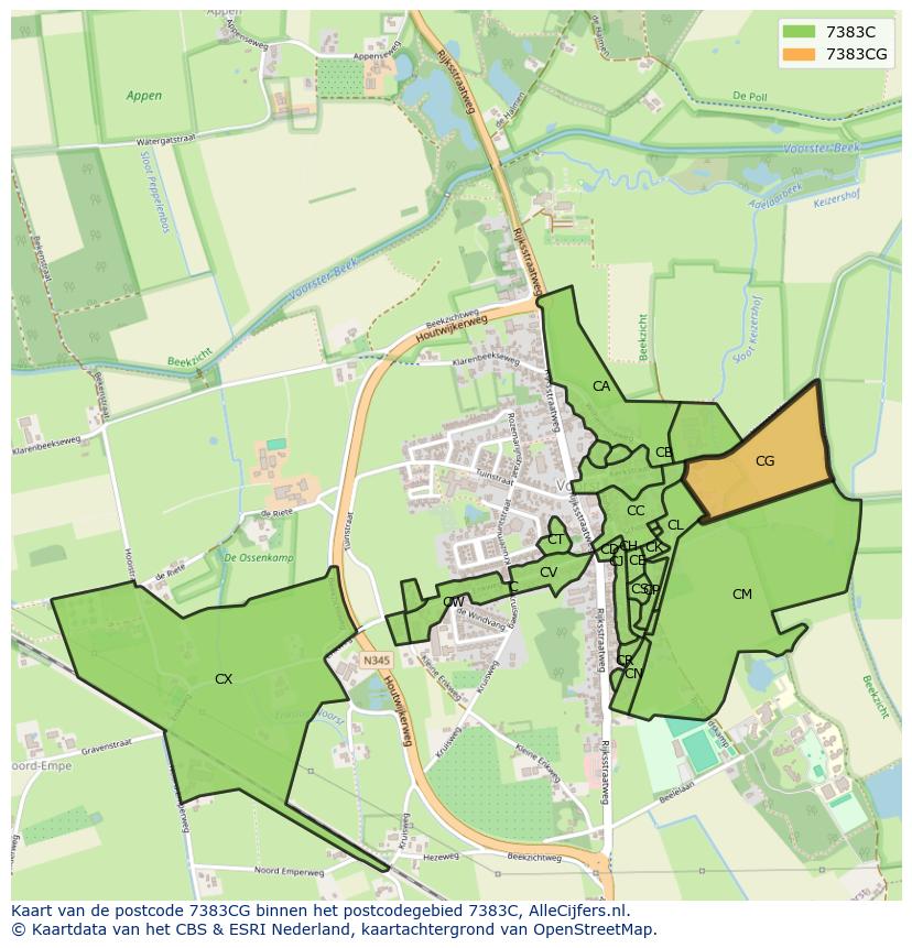 Afbeelding van het postcodegebied 7383 CG op de kaart.