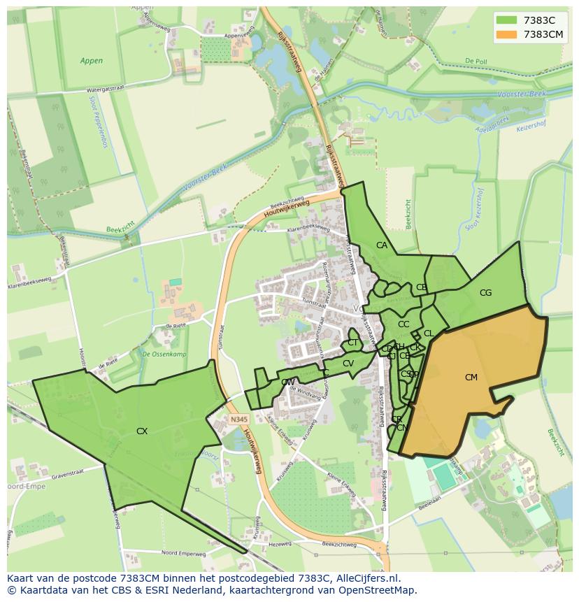 Afbeelding van het postcodegebied 7383 CM op de kaart.