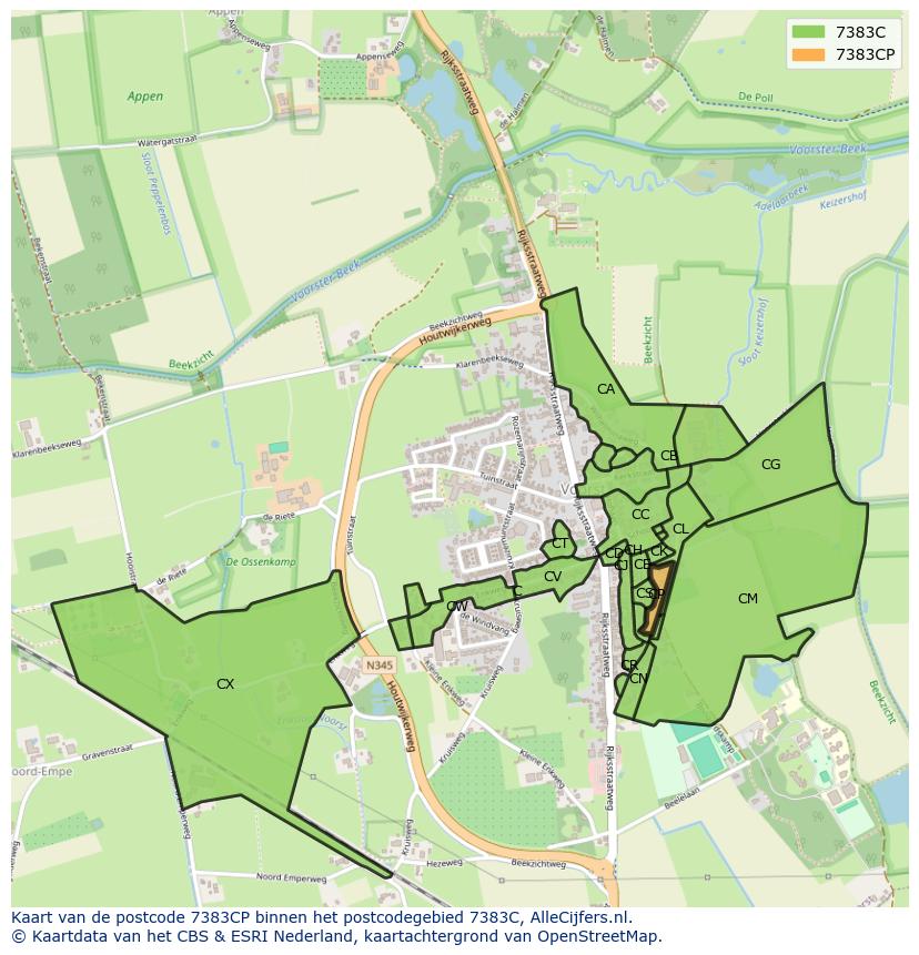 Afbeelding van het postcodegebied 7383 CP op de kaart.