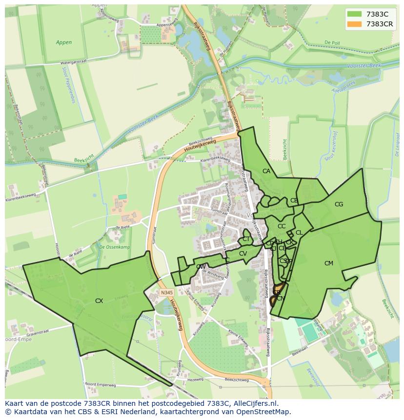 Afbeelding van het postcodegebied 7383 CR op de kaart.