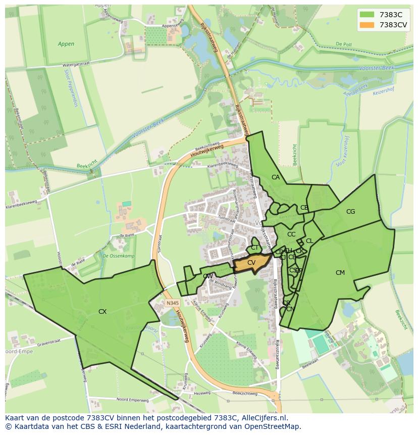 Afbeelding van het postcodegebied 7383 CV op de kaart.