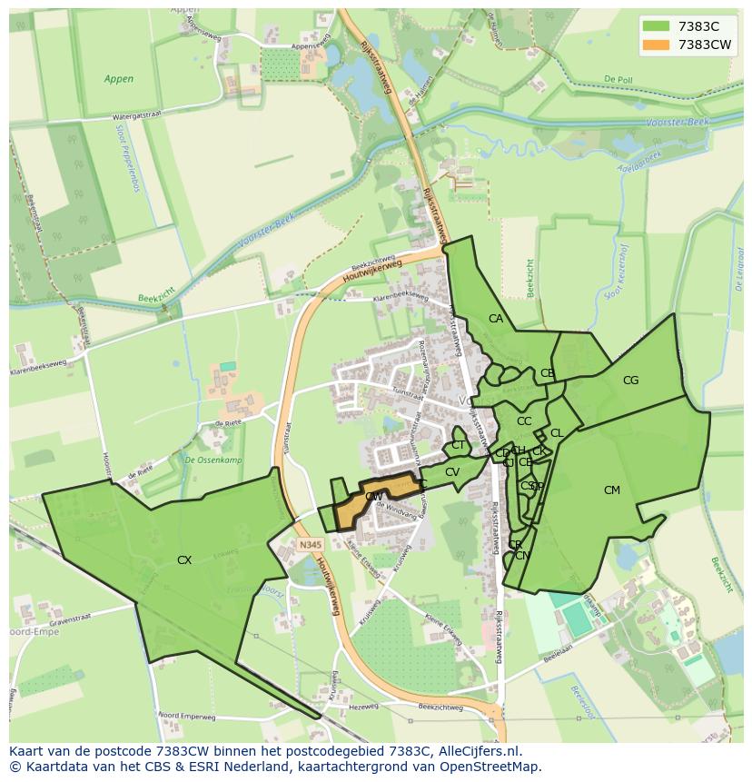 Afbeelding van het postcodegebied 7383 CW op de kaart.