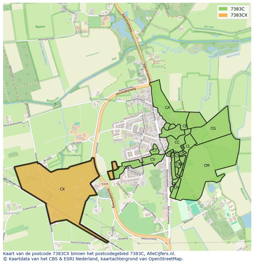 Afbeelding van het postcodegebied 7383 CX op de kaart.
