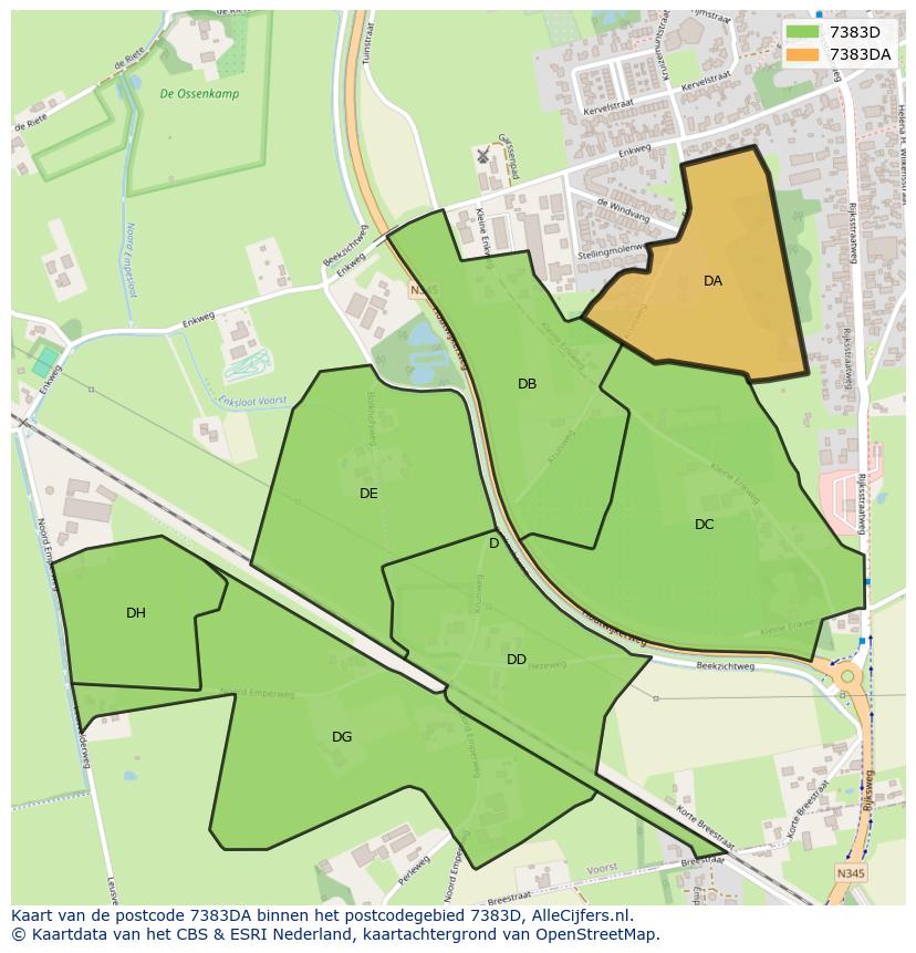Afbeelding van het postcodegebied 7383 DA op de kaart.
