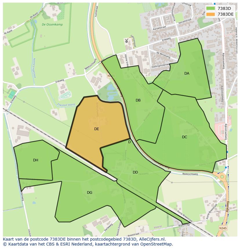 Afbeelding van het postcodegebied 7383 DE op de kaart.