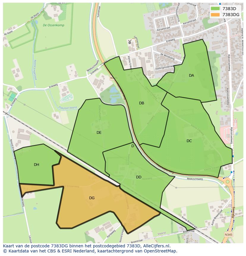 Afbeelding van het postcodegebied 7383 DG op de kaart.