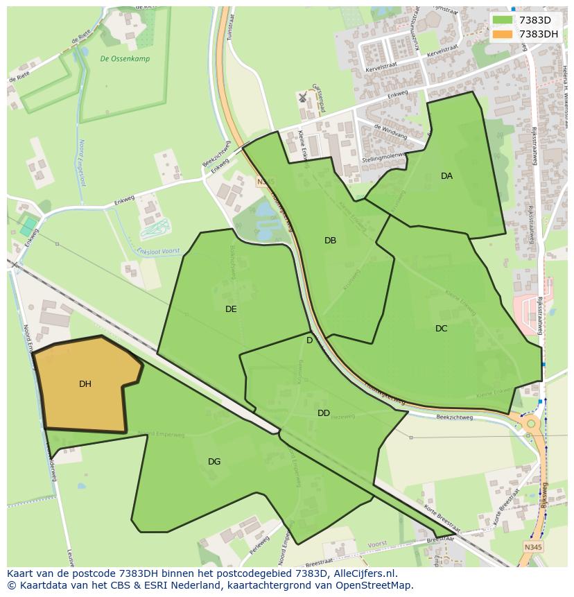 Afbeelding van het postcodegebied 7383 DH op de kaart.