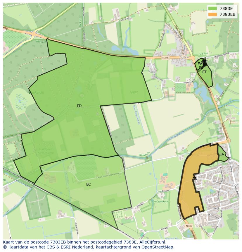 Afbeelding van het postcodegebied 7383 EB op de kaart.