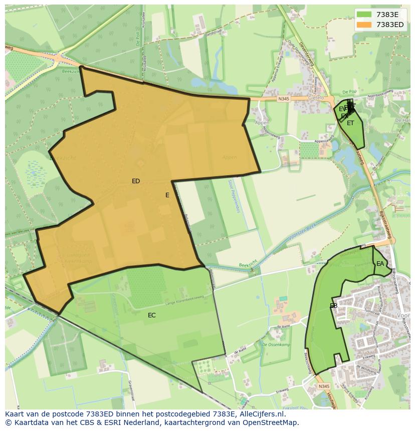 Afbeelding van het postcodegebied 7383 ED op de kaart.