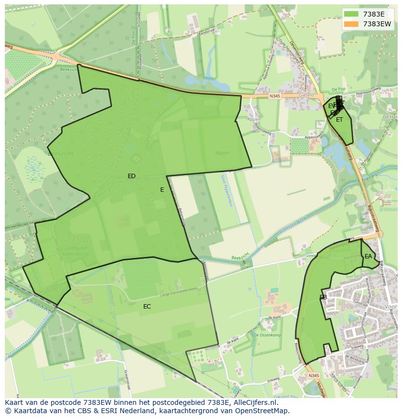 Afbeelding van het postcodegebied 7383 EW op de kaart.