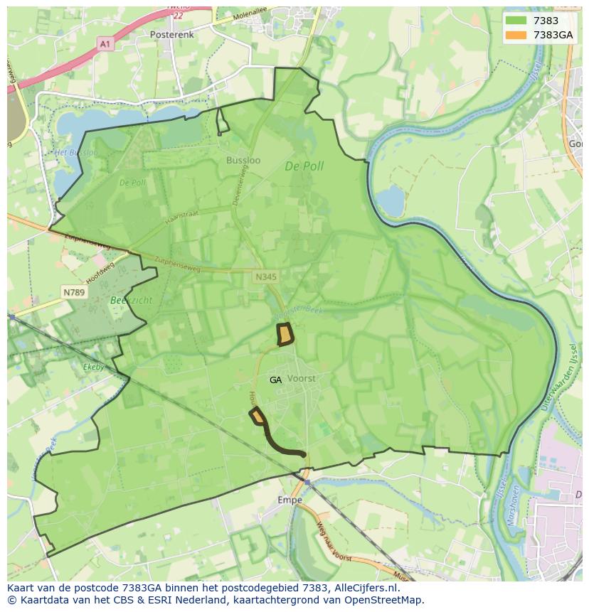 Afbeelding van het postcodegebied 7383 GA op de kaart.