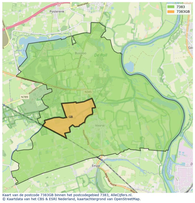 Afbeelding van het postcodegebied 7383 GB op de kaart.