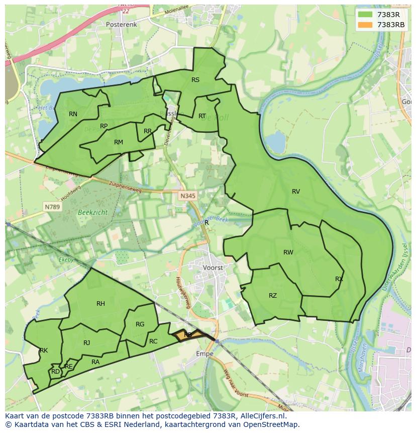 Afbeelding van het postcodegebied 7383 RB op de kaart.